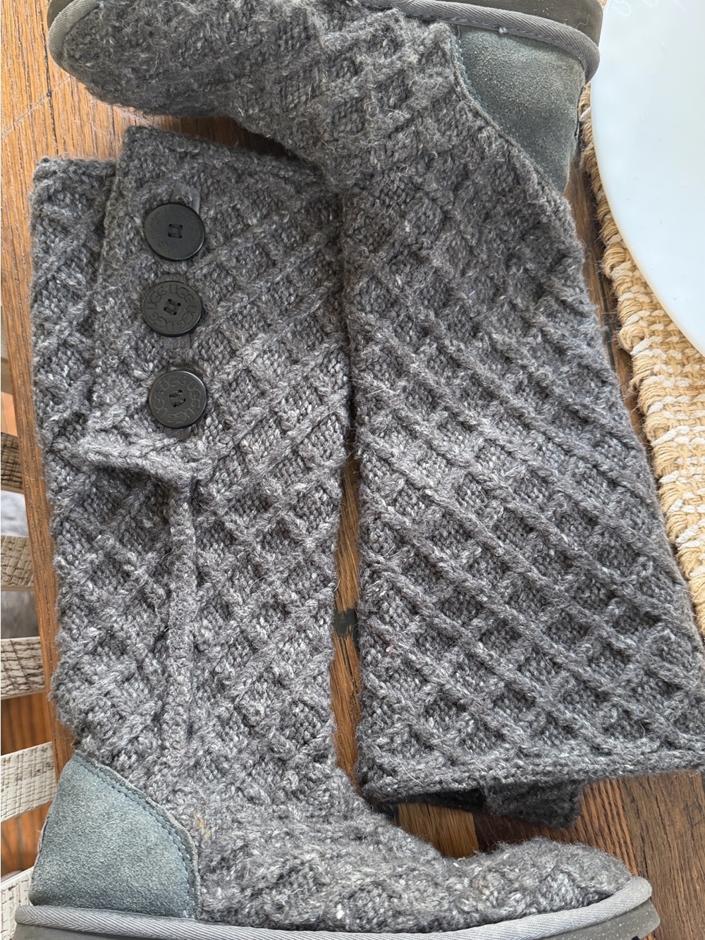 UGG Gray Knit  wool blend Button-Accent tall Boot
